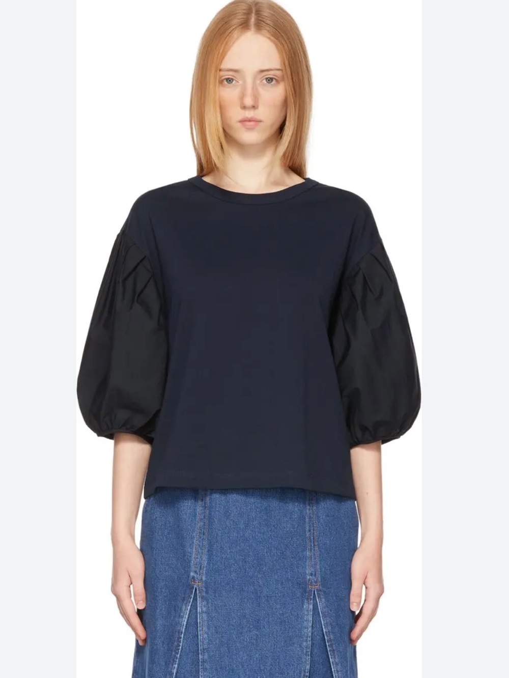 See By Chloé Navy Puff-Sleeve Blouse